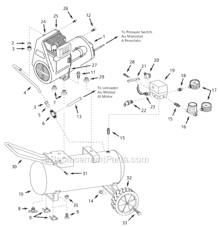 Page A Diagram and Parts List for WL602304 1997 Campbell Hausfeld Compressor